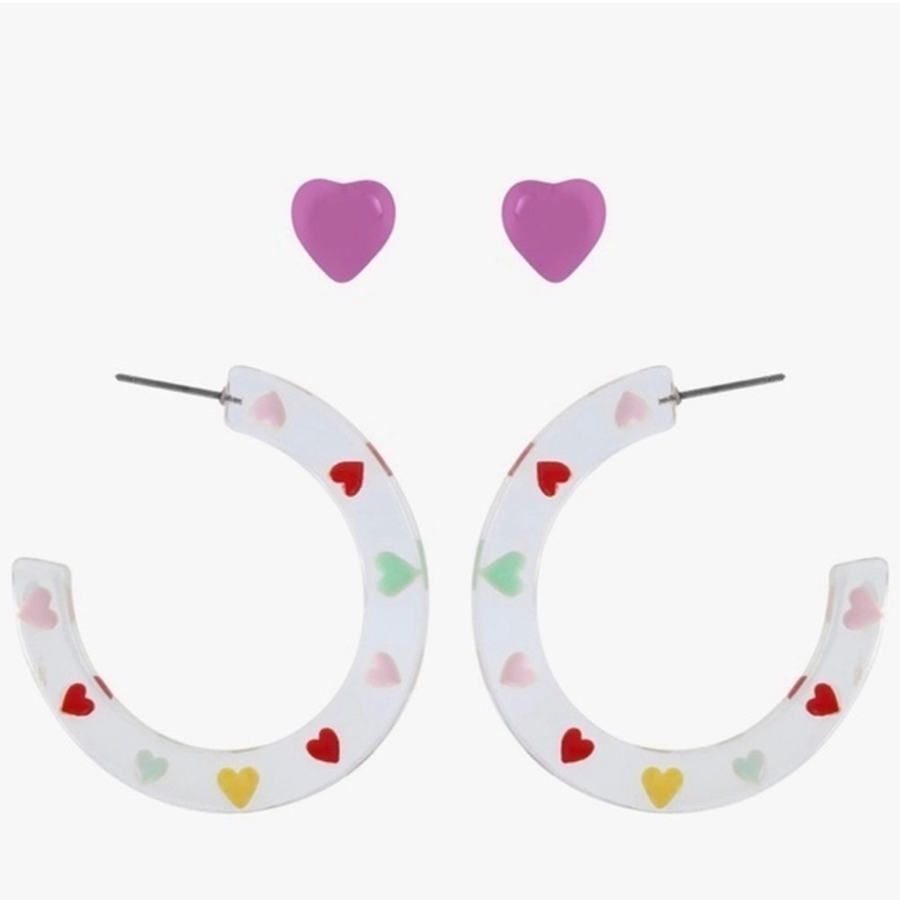 Betsey Johnson Heart & Hoop Earring Set